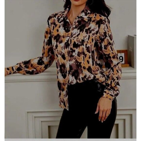 Aritzia Wilfred Free Brinley TieDye Blouse Cider Gold Oversized Button Front XXS - Picture 2 of 10